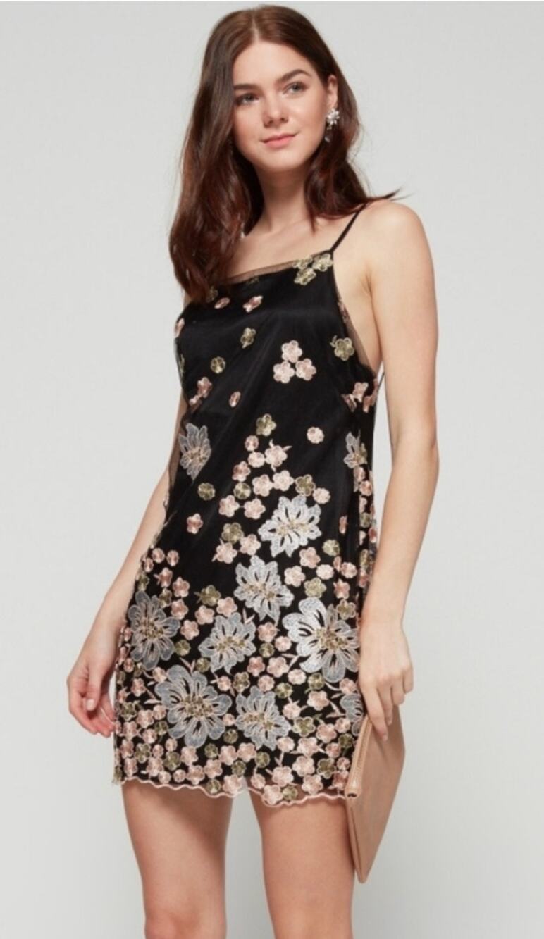 Backstage Marrakech floral embroidered Black Mesh dress Size Medium